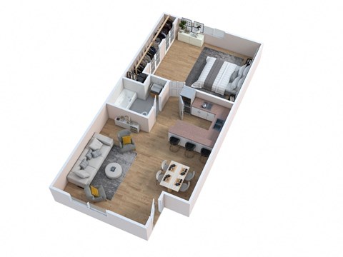 Floor plan for 1 bed, 1 bath, 600 sqft